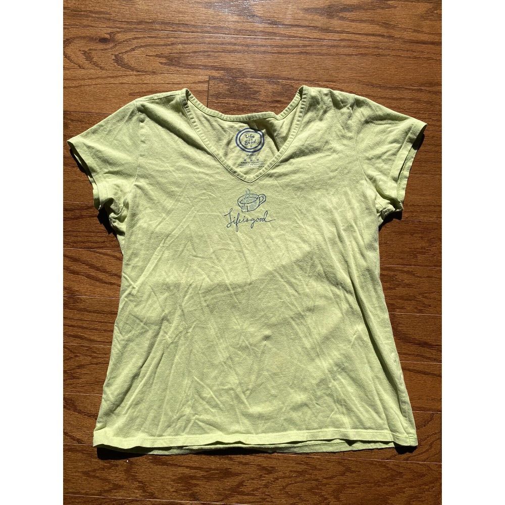 Life Is Good‎ Tea Cup Lime Green Sleep Shirt Size Medium